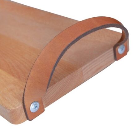 Borrelplank met leren handvat eiken 48x17 cm - Inclusief logo